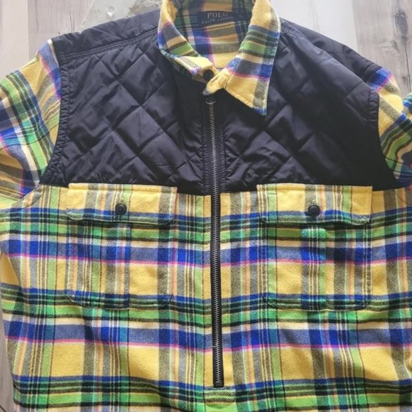 Rare Polo Raph Lauren Plaid Quarter Zip Button up shirt with quilted material XL - Picture 6 of 9
